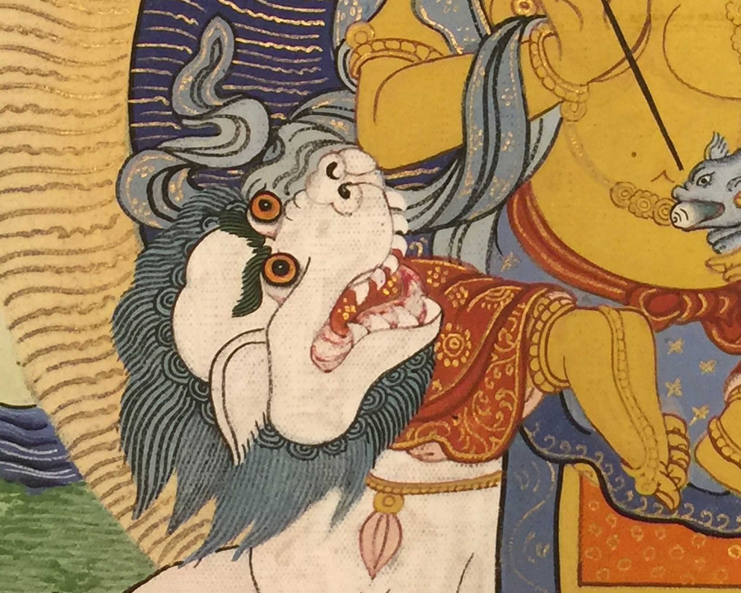 Guardian King Dharmapala Namtose Thnagka | Vintage Buddhist Dzambala Art | Wall Decor