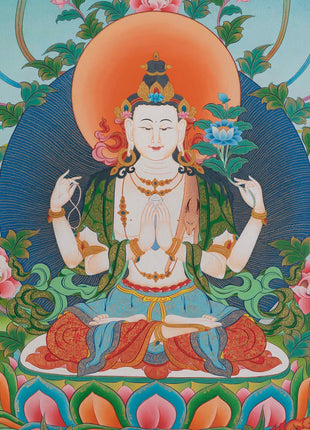 Chengrezig Avalokitesvara  Buddhist Thangka | Original Hand-Painted Thangka