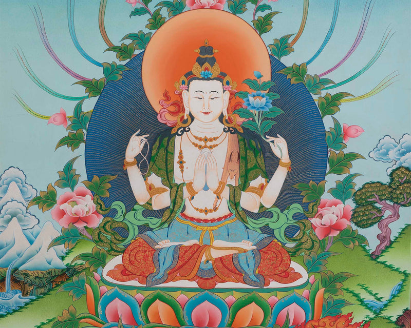Chengrezig Avalokitesvara  Buddhist Thangka | Original Hand-Painted Thangka