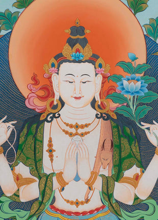 Chengrezig Avalokitesvara  Buddhist Thangka | Original Hand-Painted Thangka