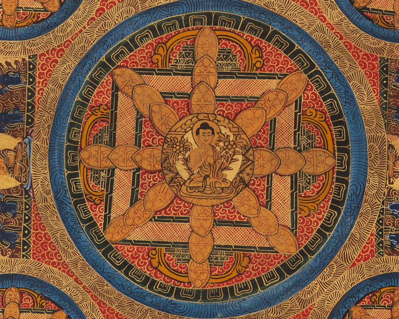 Traditional Mandala Thangka | Tibetan Buddhist Handpaint | Religious Wall Decor