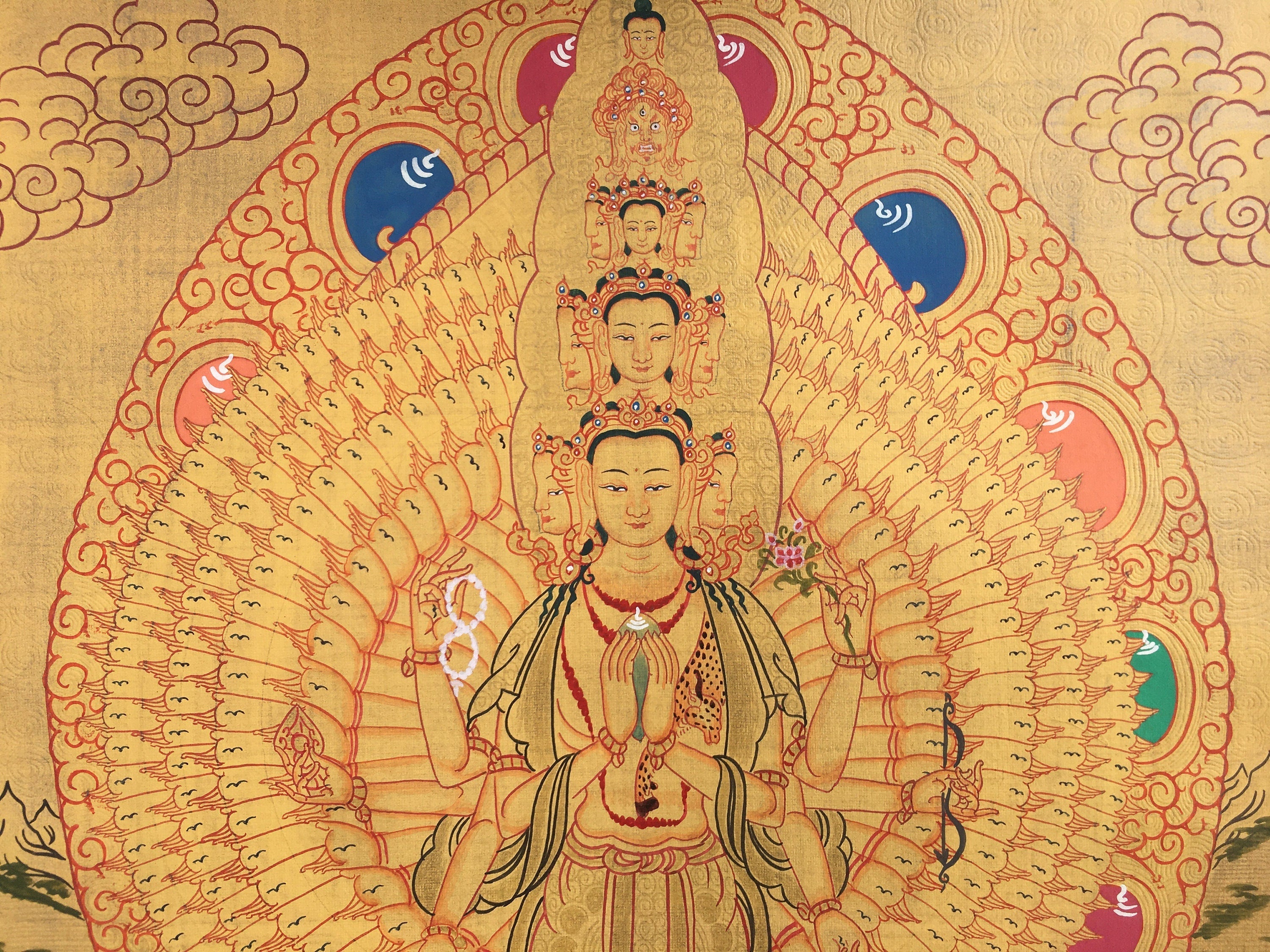 Avalokiteshavara Thangka Painting | CompassionTibetan Lokeshwor Art