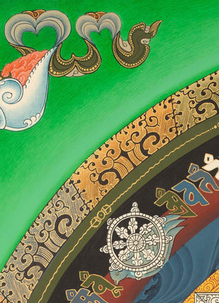 Green Kalachakra Mandala Thangka | Tibetan Buddhist Artwork | Wall Hanging Decoration
