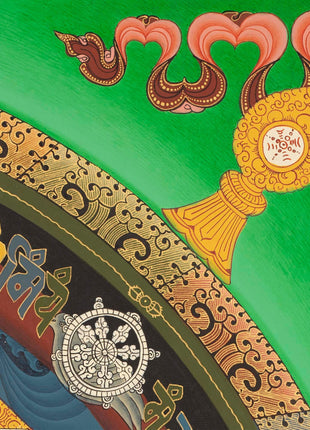 Green Kalachakra Mandala Thangka | Tibetan Buddhist Artwork | Wall Hanging Decoration
