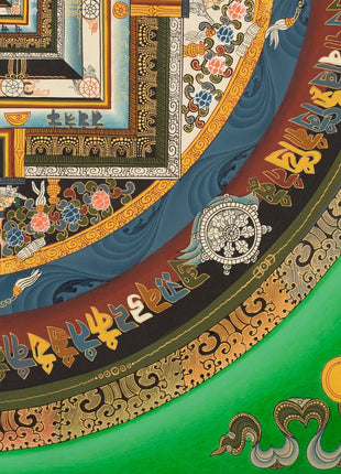 Green Kalachakra Mandala Thangka | Tibetan Buddhist Artwork | Wall Hanging Decoration