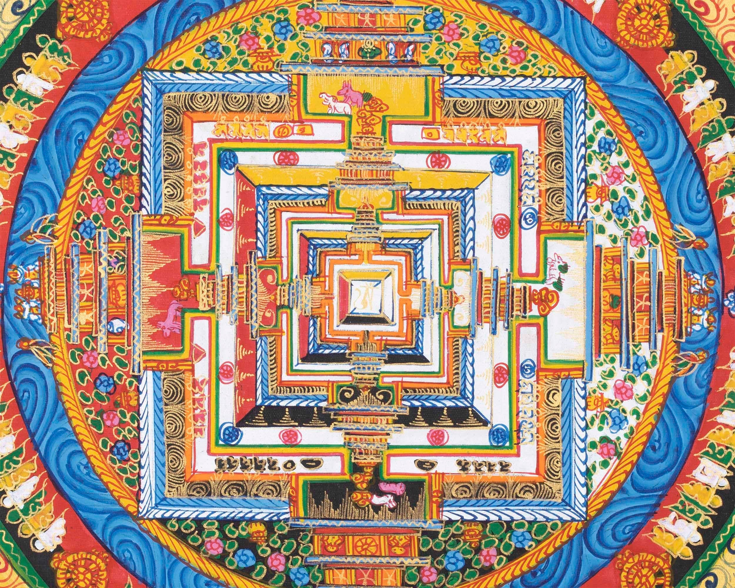 Buddhist Kalachakra Mandala Thangka | Hand Painted On Cotton Canvas | Wall Decorations