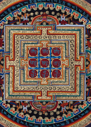 Om Mani Padme Hum Mandala Thangka | Sacred Thangka Painting for Meditation | Tibetan Wall Decoration Painting | Good Luck Art