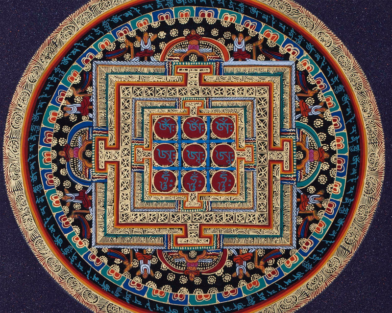Om Mani Padme Hum Mandala Thangka | Sacred Thangka Painting for Meditation | Tibetan Wall Decoration Painting | Good Luck Art