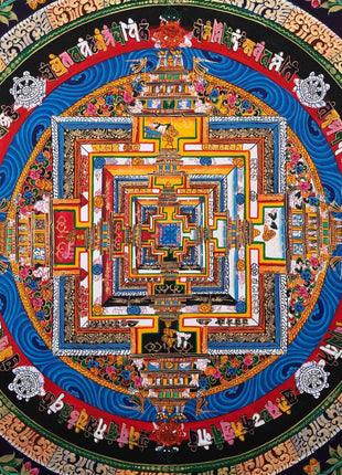 Traditional Kalachakra Mandala Thangka | Religious Handpainted Art | Wall Hanging Decor
