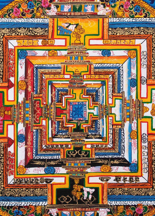 Traditional Kalachakra Mandala Thangka | Religious Handpainted Art | Wall Hanging Decor