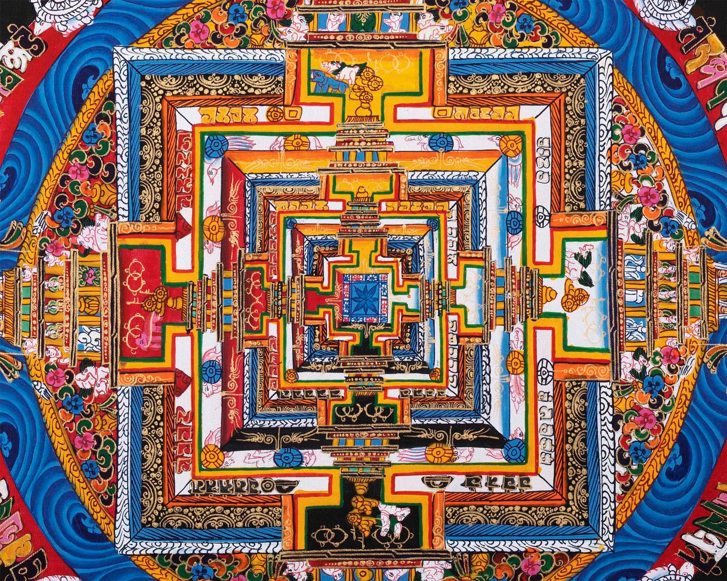 Traditional Kalachakra Mandala Thangka | Religious Handpainted Art | Wall Hanging Decor