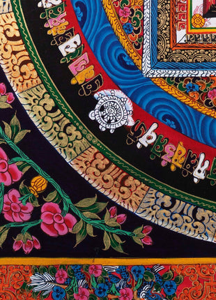 Traditional Kalachakra Mandala Thangka | Religious Handpainted Art | Wall Hanging Decor