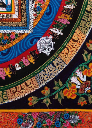 Traditional Kalachakra Mandala Thangka | Religious Handpainted Art | Wall Hanging Decor