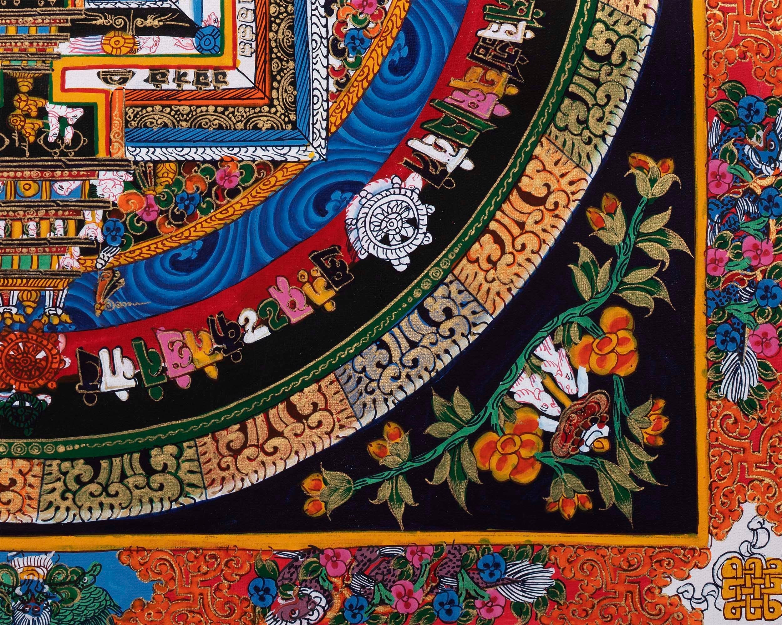 Traditional Kalachakra Mandala Thangka | Religious Handpainted Art | Wall Hanging Decor