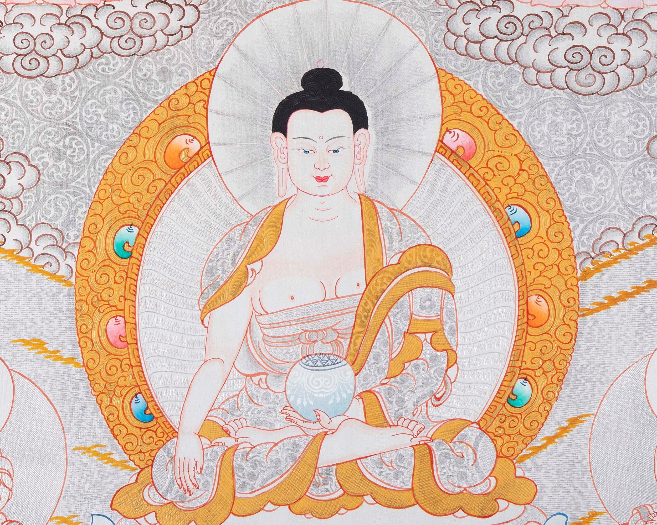 Dipankara, Gautama & Maitreya Surrounded By Aksobhya, Amitabha, Amoghasiddhi, Ratnasambhava And Vairocana