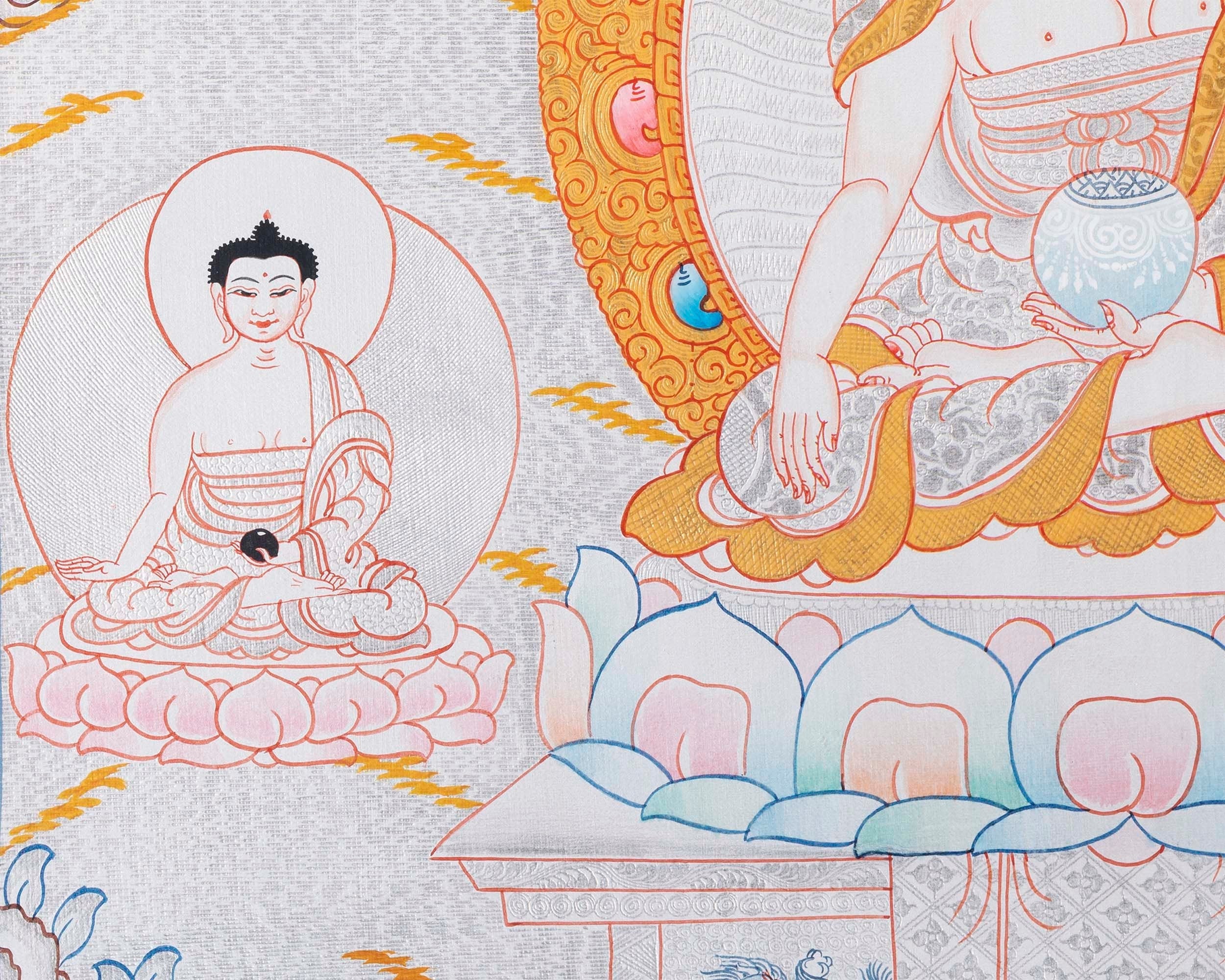 Dipankara, Gautama & Maitreya Surrounded By Aksobhya, Amitabha, Amoghasiddhi, Ratnasambhava And Vairocana