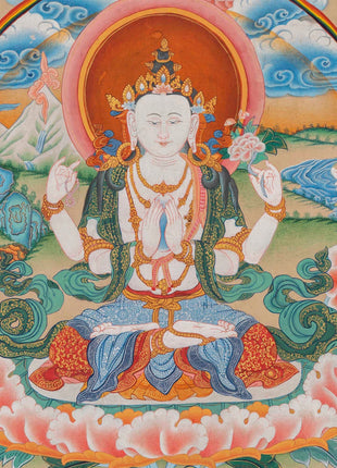 Brocade Chengrezig Thanka |  Buddhist Wall hanging