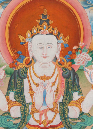 Brocade Chengrezig Thanka |  Buddhist Wall hanging