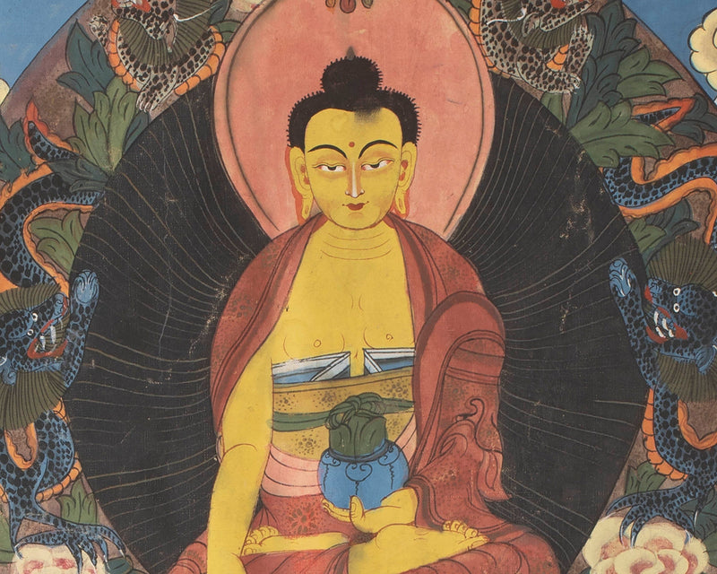 Buddhist Thangka painting | Shakyamuni Buddha with two chief Disciples