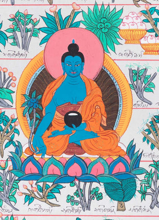 Tibetan Medicinal Herbs and Plants Thangka | Medicinal Painting