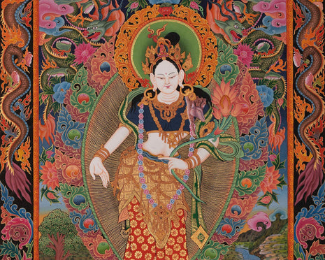 Newari Padmapani Lokeshvara | Rare Genuine Hand Painted Paubha Art
