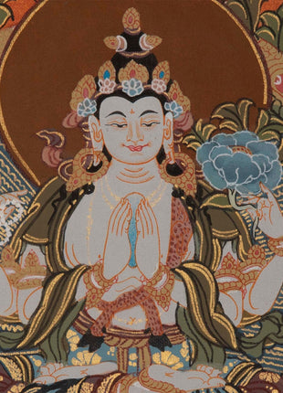 Tibetan Chengrezig Thangka | Original Wall Hanging Hand Paint