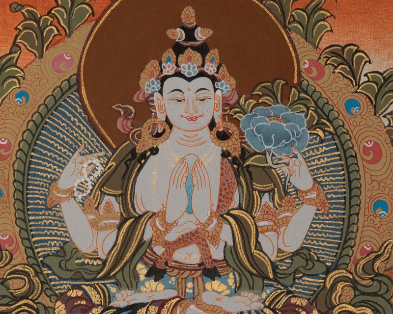 Tibetan Chengrezig Thangka | Original Wall Hanging Hand Paint