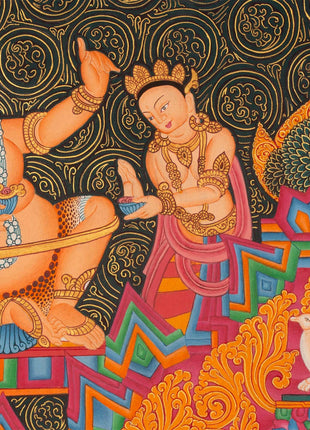 Ganapati Thangka Painting | Handmade Buddhist Sakya Red Ganesha