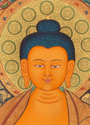 Traditional Shakyamuni Buddha Thangka | Large Traditional Panoramic Wall Art To Aid Meditation Yoga | 24 K Gold Artwork