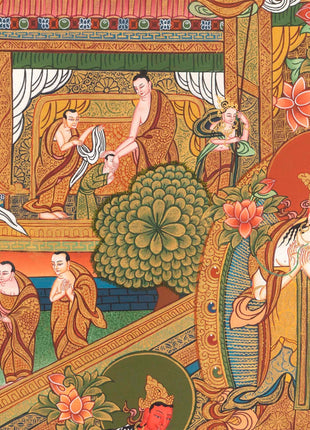 Traditional Shakyamuni Buddha Thangka | Large Traditional Panoramic Wall Art To Aid Meditation Yoga | 24 K Gold Artwork