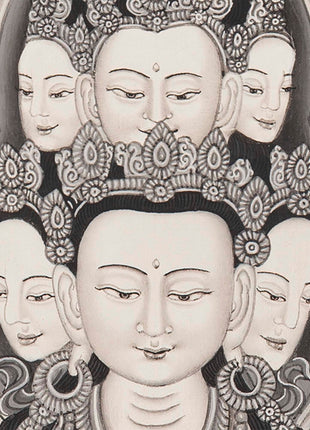 Avalokiteshvara Bodhisattva  | Black White Painting Thangka