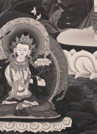 Avalokiteshvara Bodhisattva  | Black White Painting Thangka