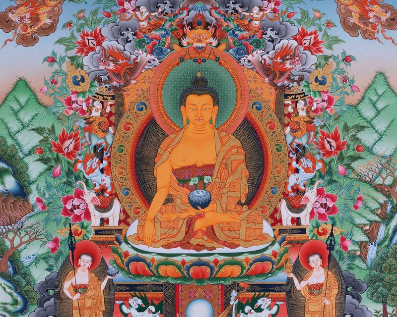 Thangka Painting Of Shakyamuni Buddha | Handpainted Tibetan Art | Thangka For Mindfulness