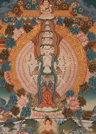 Vintage Mandala Thangka Painting | Tibetan Style Heavy Silk brocade with veil and Windties