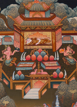 Bhagvana Buddha Life Story Thangka Painting | For Awareness Into Your Lives By Contemplating The Teachings Of The Sage | Religious Wall Decor