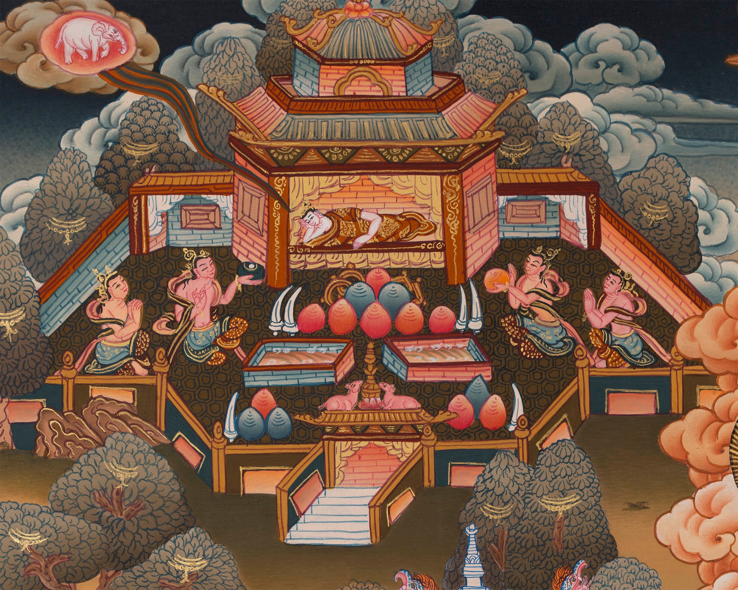 Bhagvana Buddha Life Story Thangka Painting | For Awareness Into Your Lives By Contemplating The Teachings Of The Sage | Religious Wall Decor