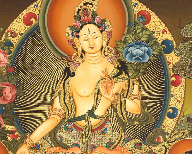 White Tara Thangka | Tibetan Wall Art | Treasure for life