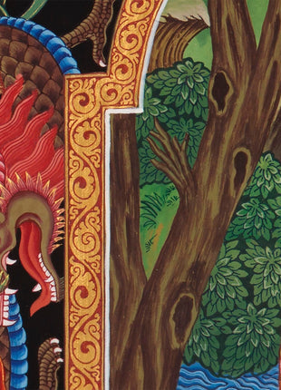 Ganesh Thangka Painting With Kartikeya and Saraswati | Original Hand Painted Ganapati Baba Canvas Art | Wall Hanging Religious Gift
