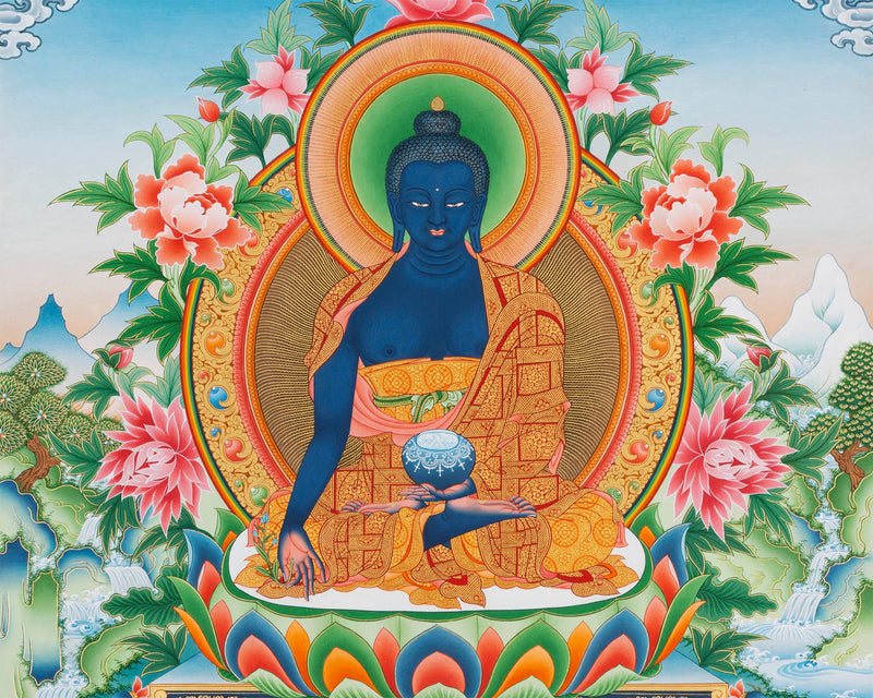 Medicine Buddha Handpainted Thangka | Bhaisajyaguru Himalayan Art