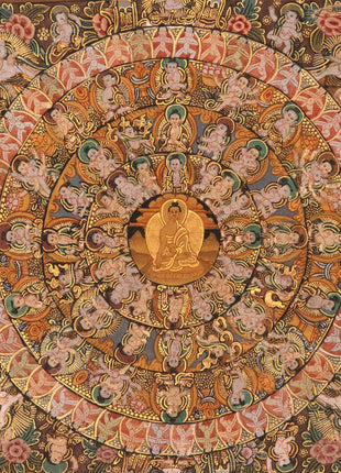 Vintage Buddhist Mandala | Hand Painted Tibetan Wall Decor