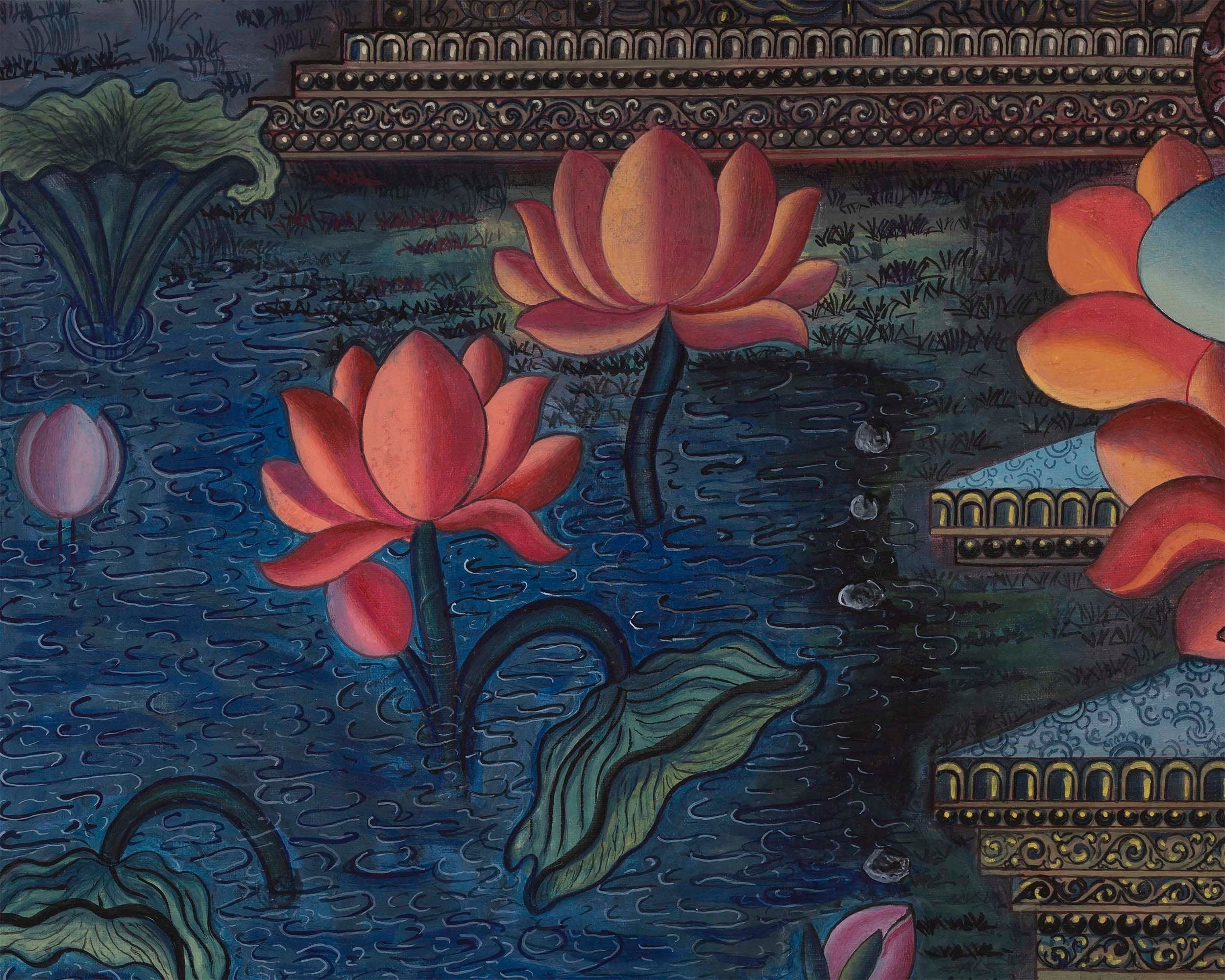 Handpainted Boddhisattvas Thangka | Chenrezig, White, and Green Tara |  Artwork