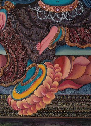Handpainted Boddhisattvas Thangka | Chenrezig, White, and Green Tara |  Artwork