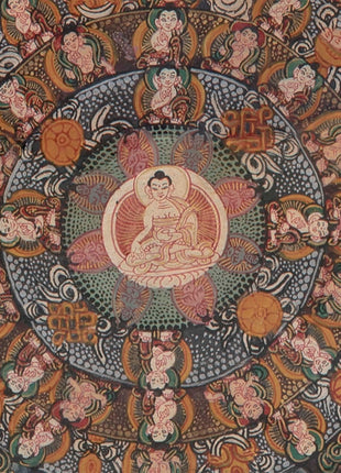 Vintage Mandala Thangka | Original Brocade Mounted Painting