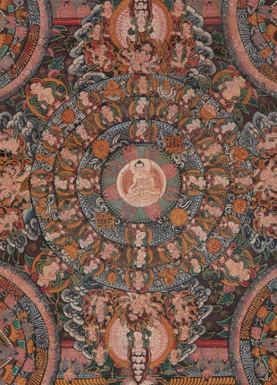 Vintage Mandala Thangka | Original Brocade Mounted Painting