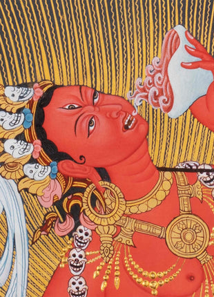 Vajrayogini Thangka in Tibetan Style | Vintage Art from Nepal