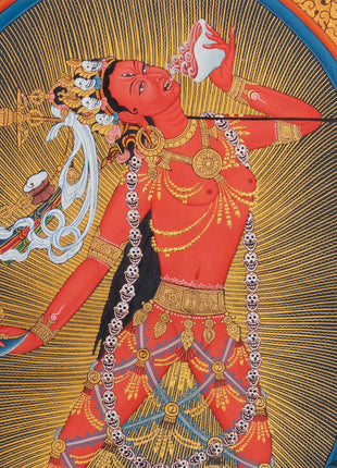 Vajrayogini Thangka in Tibetan Style | Vintage Art from Nepal