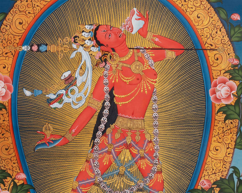 Vajrayogini Thangka in Tibetan Style | Vintage Art from Nepal