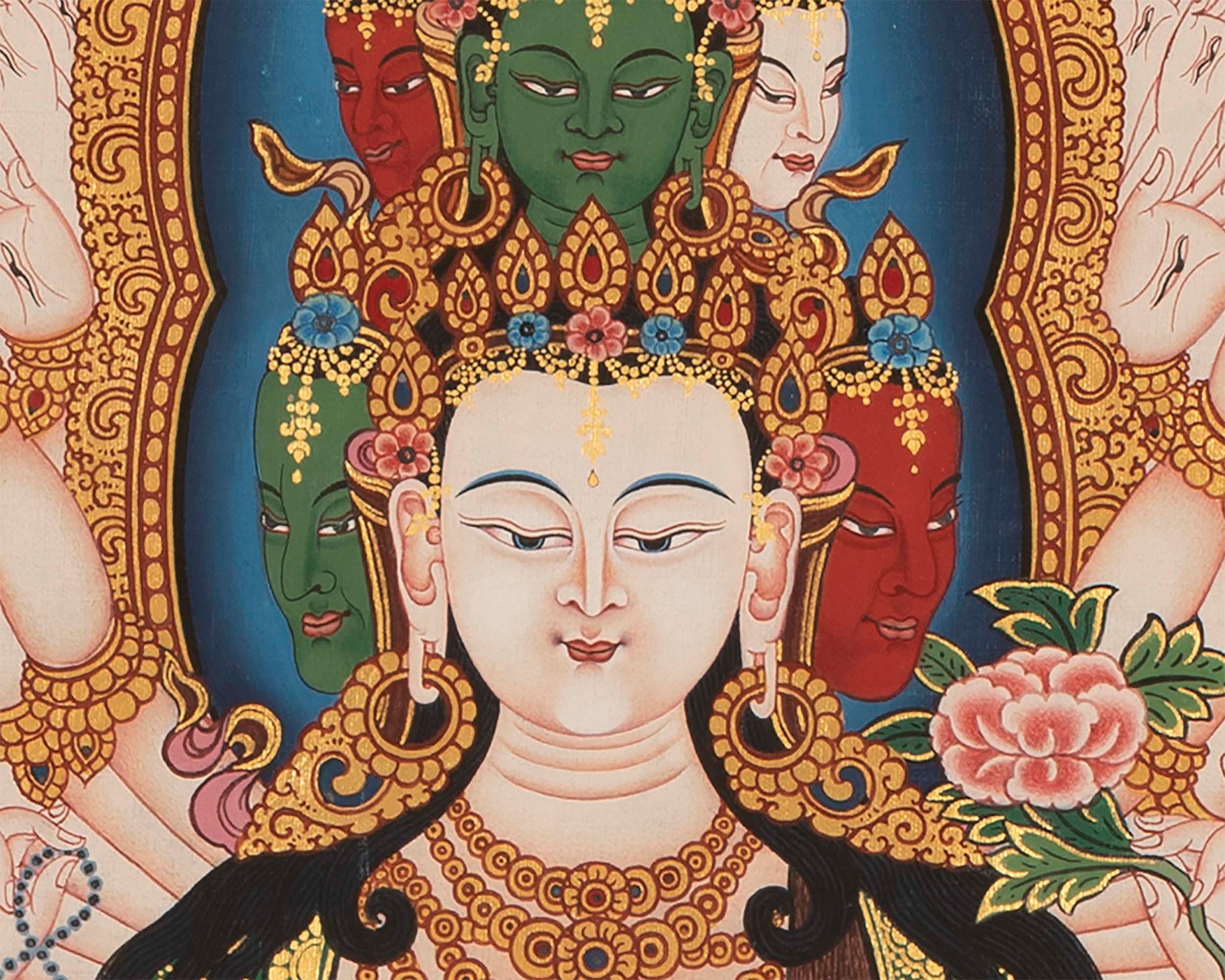 Chenresig Thangka | Buddhist Thangka Painting For Mediation | Religious Wall Decor