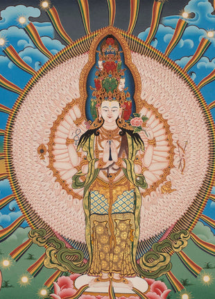 Chenresig Thangka | Buddhist Thangka Painting For Mediation | Religious Wall Decor
