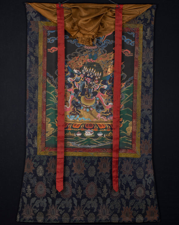 Vajrakilaya Thangka | Traditional Tibetan Brocade | Dorje Phurba | Original Hand Painted Yidam Thangka Art